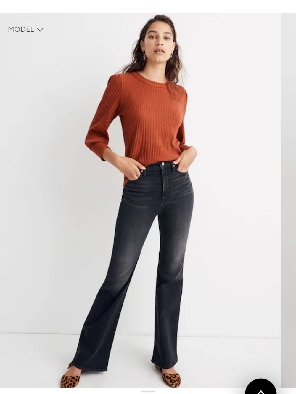 Madewell Pleat Sleeve Top Orange /Brown Size Xxs 3/4 Sleeve Crew Neck